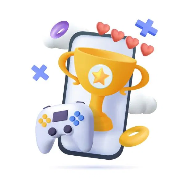 Trofeo, control de videojuego y celular